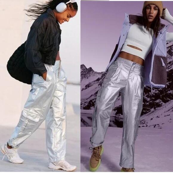 NEW Free People Free People Fp Movement Mesmerize Me Pant Silver Metallic Sz Lg